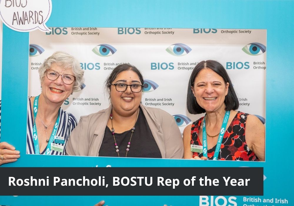 Roshni Pancholi pictured with Deborah Podmore, BOSTU President and Sam Aitkenhead, BOSTU General Secretary